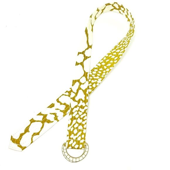 J. Crew Yellow White Abstract Animal Print 100% Cotton Slide Buckle Fabric Belt - Picture 10 of 10